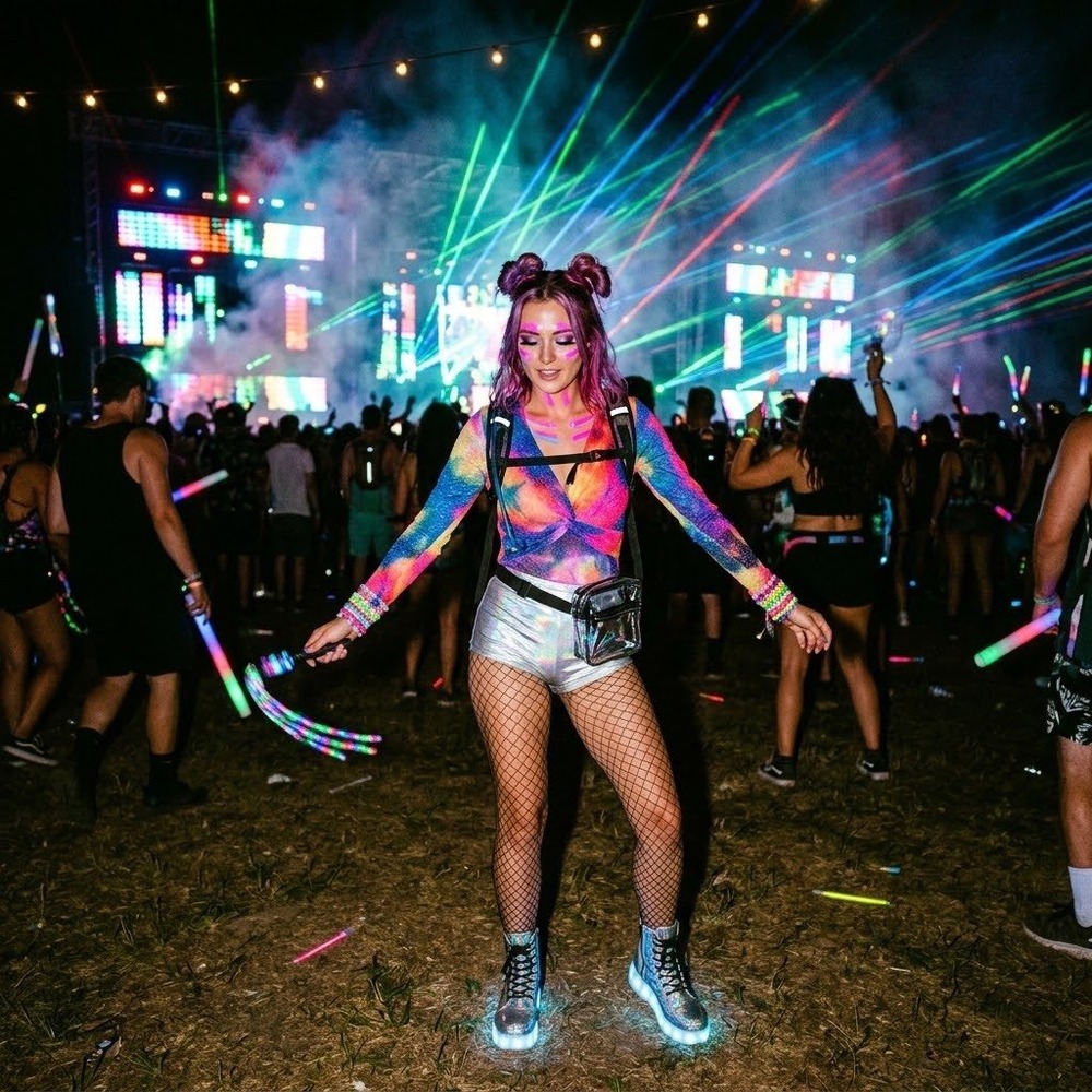 Day G Tie Dye Glitter Bodysuit Long Sleeve Twist Front Rave Festival Small Women